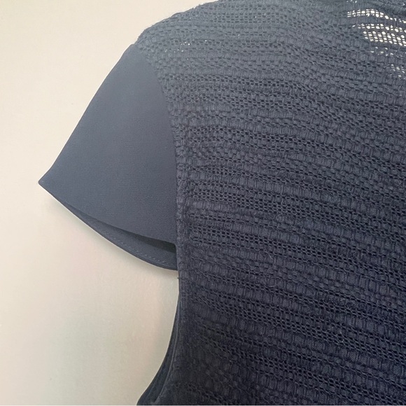 ROLAND MOURET Navy Stretch Crepe Mesh Midi Dress NEW - UK 8 / XS - Picture 3 of 9